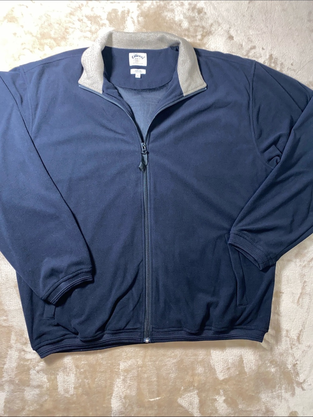 Callaway Golf Men's fleece Navy Zip-Up Jacket with Light Tan Collar